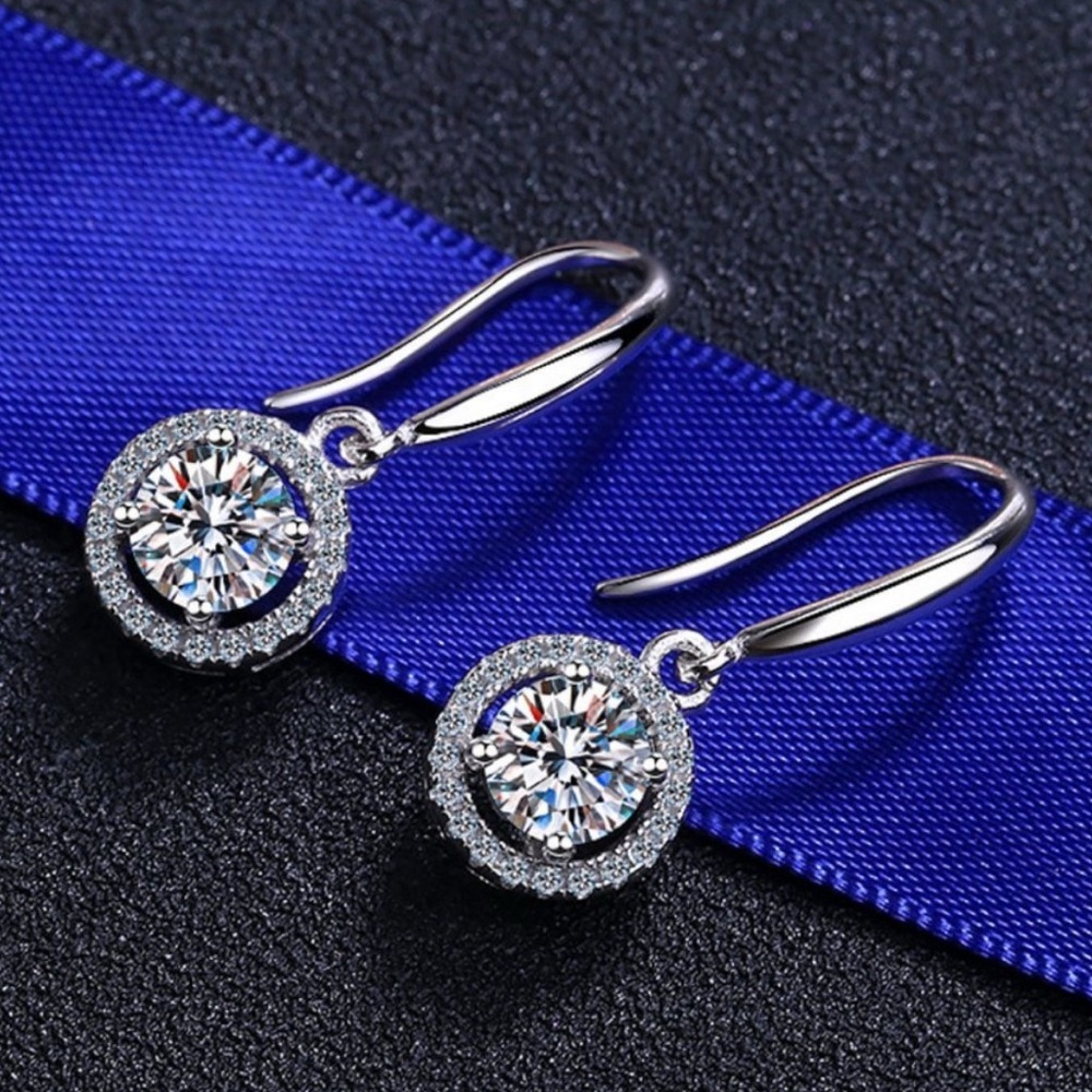 Simulated Moissanite Diamond Round Drop Earrings NEW - Picture 3 of 4